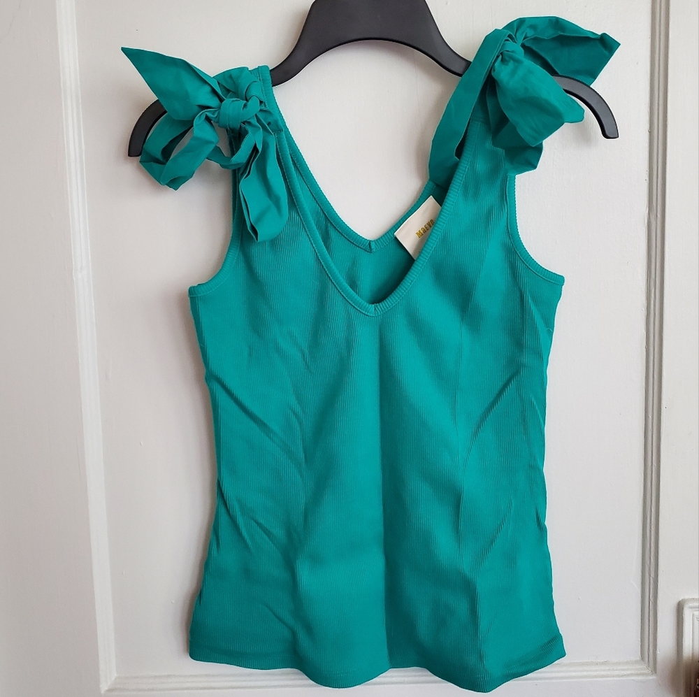 Maeve Anthropologie green cotton vneck tank top S small
